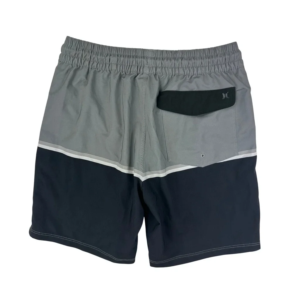 Hurley Board Shorts Mens Small Grey Navy Colorblock‎ Swim Trunks Polyester Blend